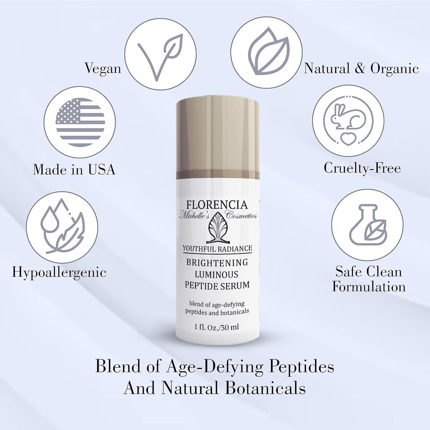 Florencia Brightening Luminous Peptide Serum – Age-Defying Face Serum with Peptides, Hyaluronic Acid & Botanicals | 1 Oz