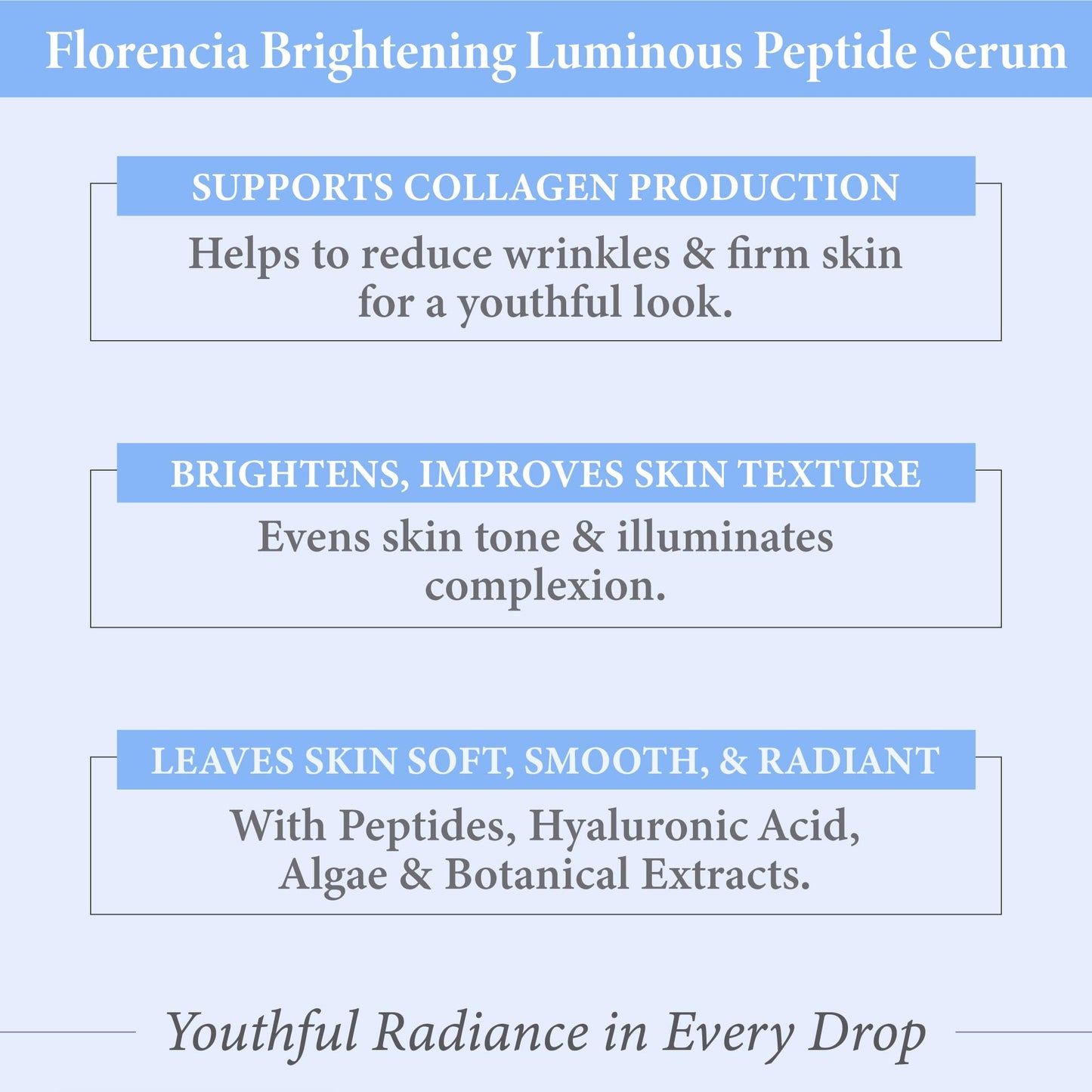 Florencia Brightening Luminous Peptide Serum – Age-Defying Face Serum with Peptides, Hyaluronic Acid & Botanicals | 1 Oz