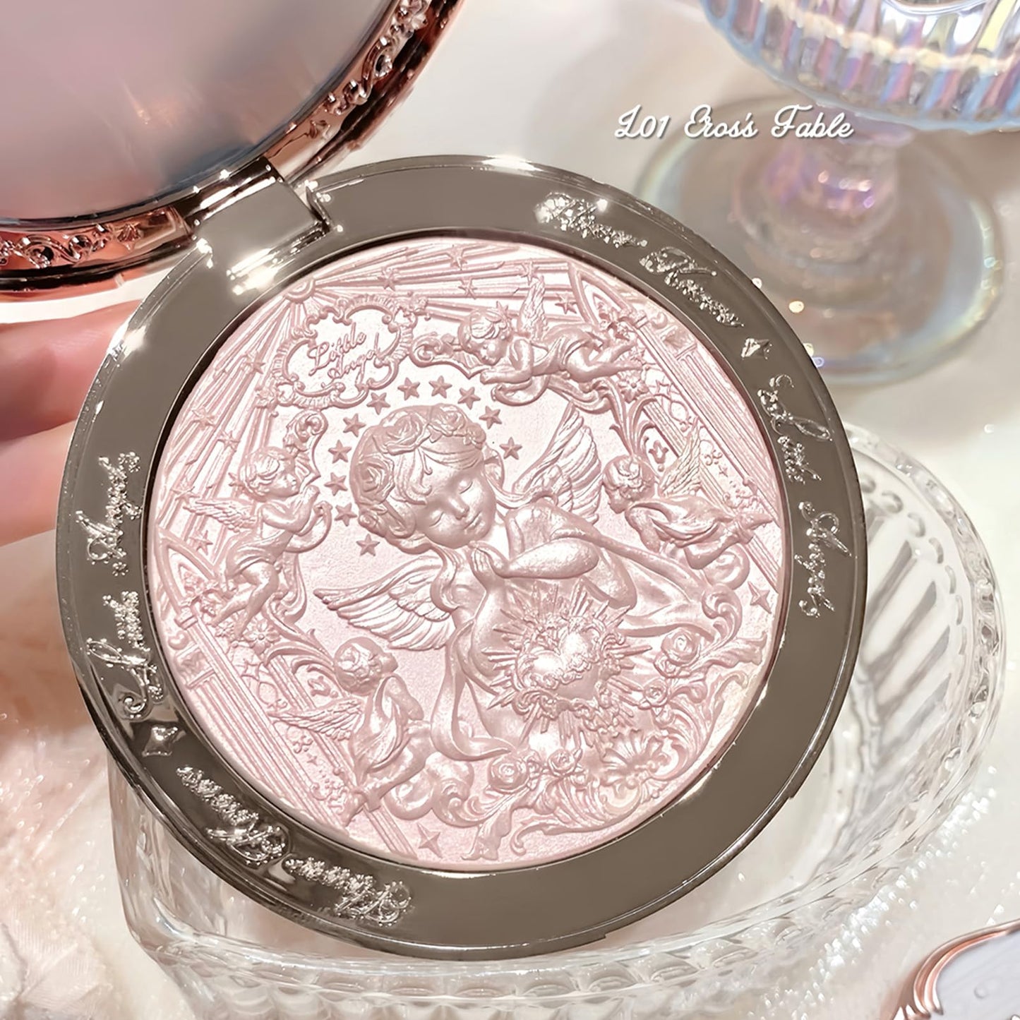 Flower Knows Little Angel Embossed Highlighter – Rosy Pearl Glow | L01 Eros's Fable