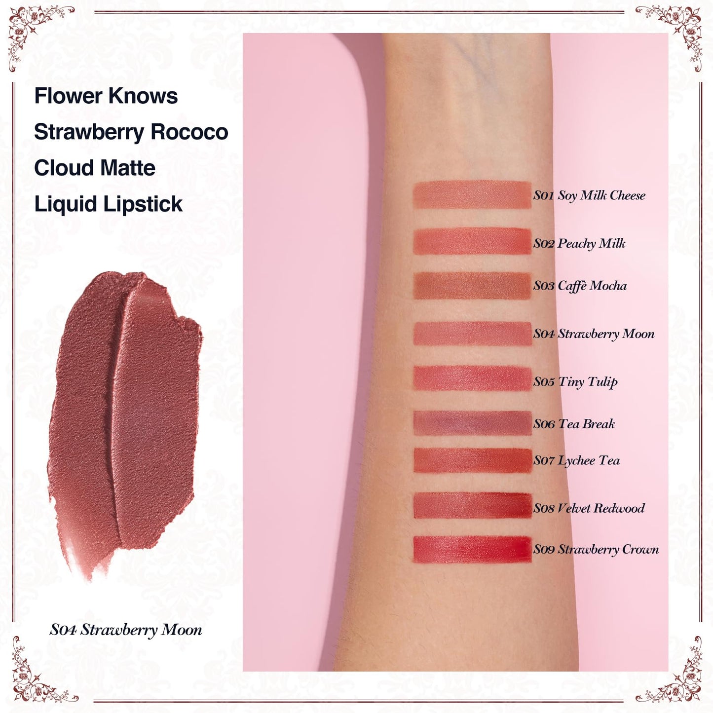 Flower Knows Strawberry Rococo Cloud Lip Cream – Long-Lasting Soft Pink Matte Lipstick (0.12 fl oz)