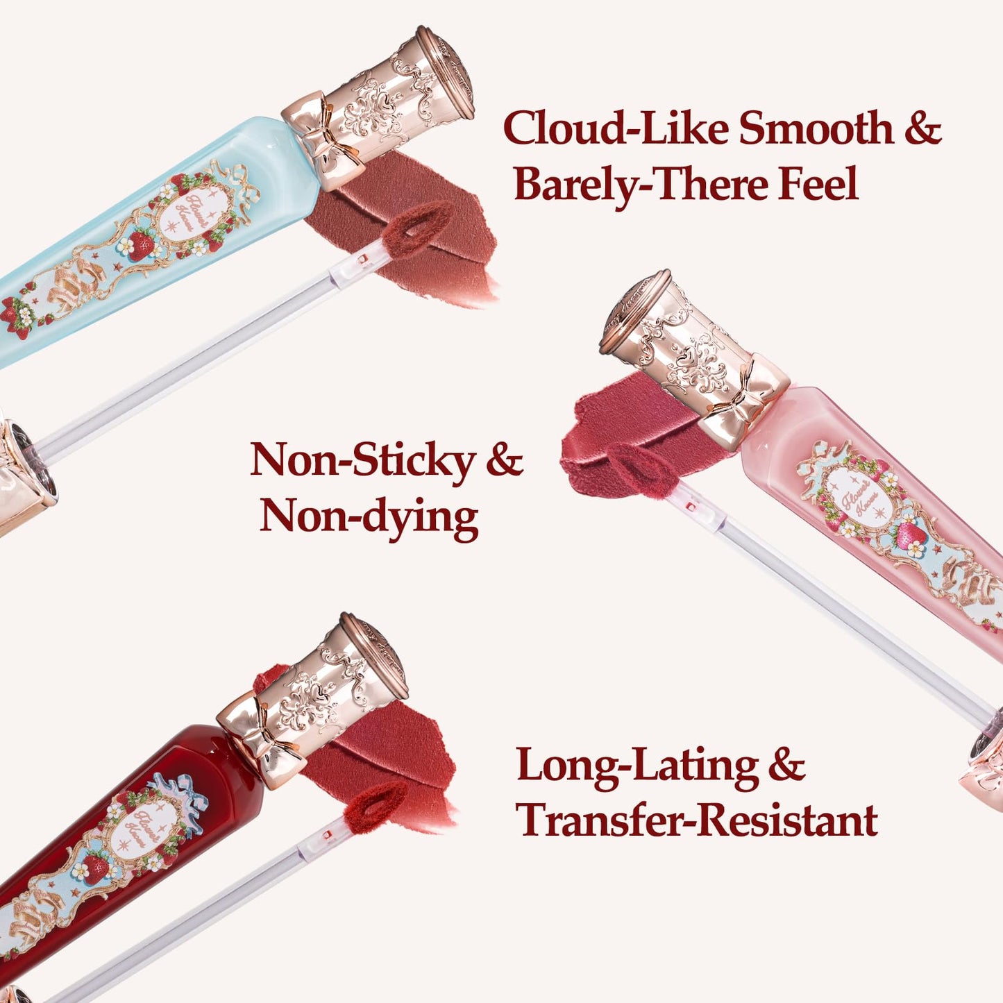 Flower Knows Strawberry Rococo Cloud Lip Cream – Long-Lasting Rosy Coral Matte Lipstick
