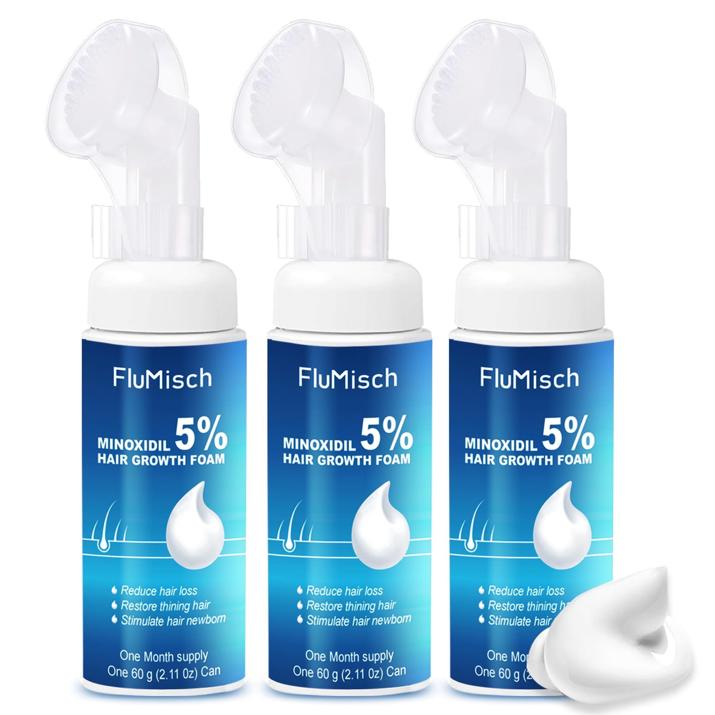 FluMisch 5% Minoxidil Foam for Men with Biotin – 3 Month Supply (3 Pcs)