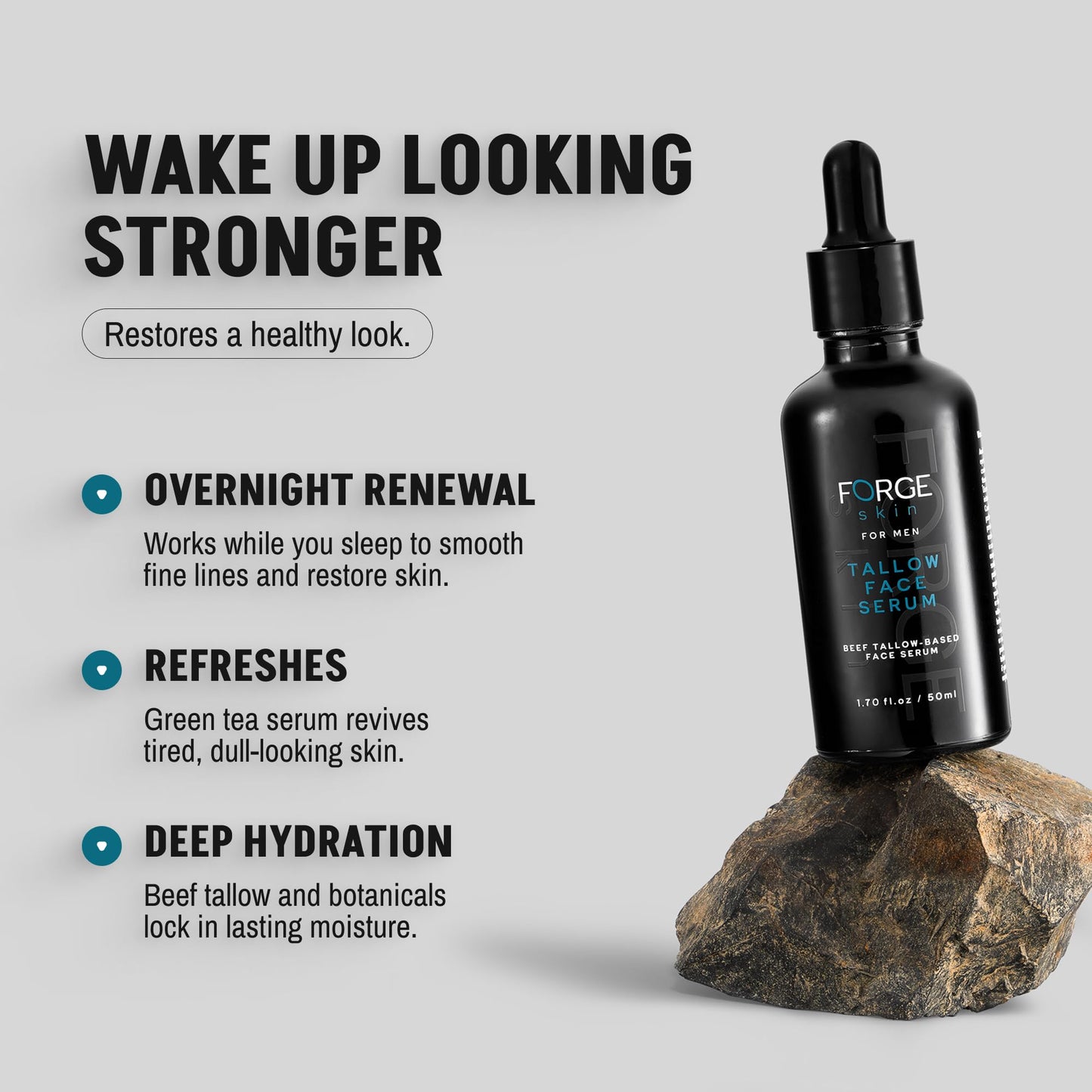 FORGE SKIN Night Beef Tallow Serum for Men – Tallow-Based Facial Serum with Green Tea & Essential Oils (1.7 oz)
