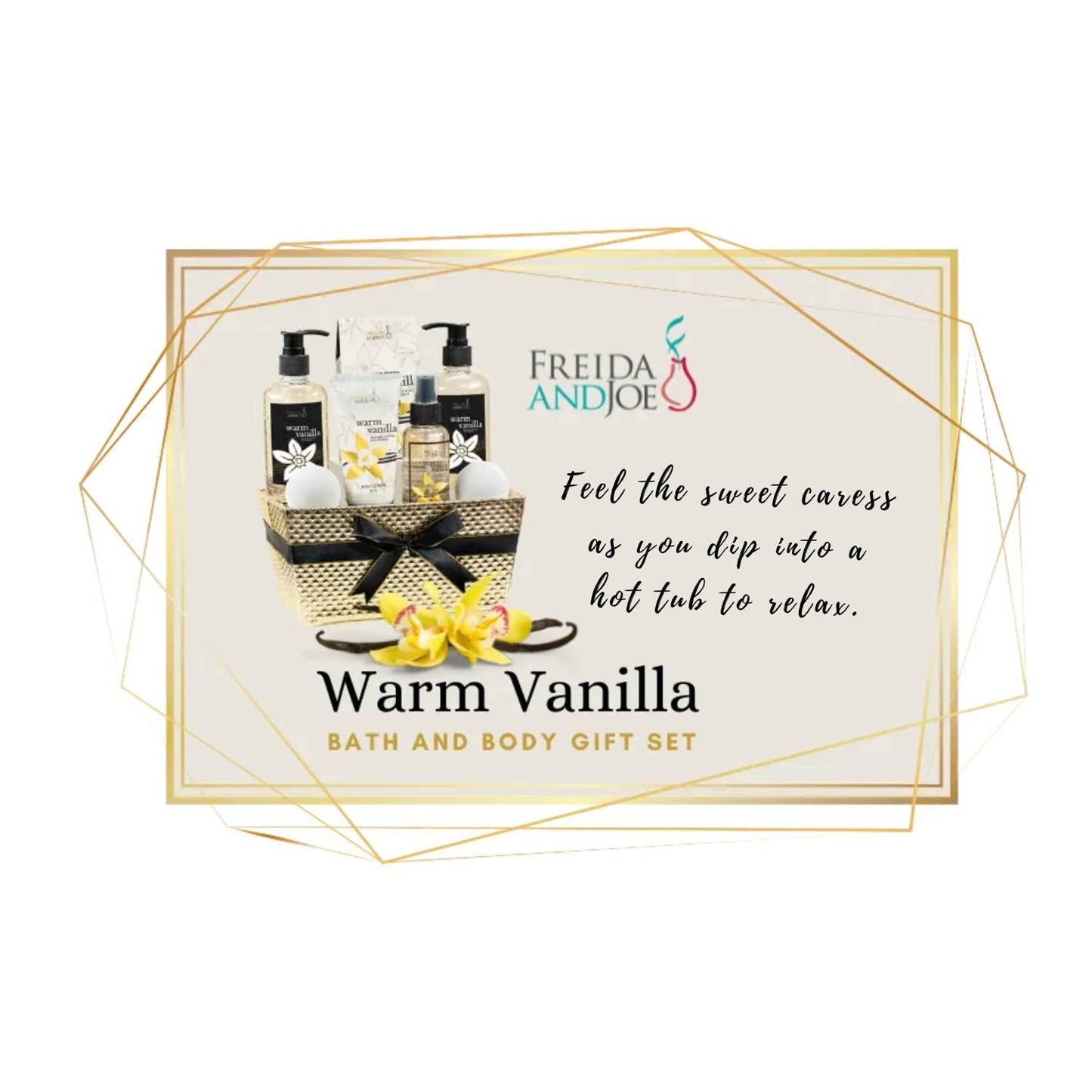 Freida and Joe Warm Vanilla Bath & Body Gift Basket – 8-Piece Spa Set