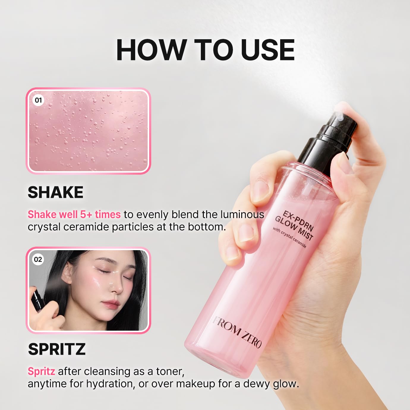 FROM ZERO EX-PDRN Glow Mist: Pink Ceramide Toner Spray for Hydration & Glass Skin