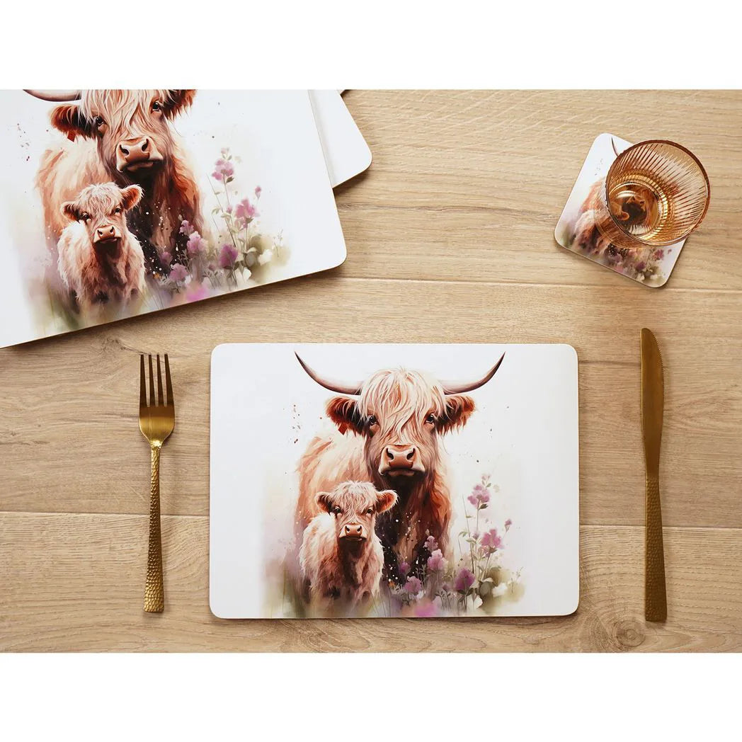 Country Living Highland Cow and Calf set of 4 Placemats