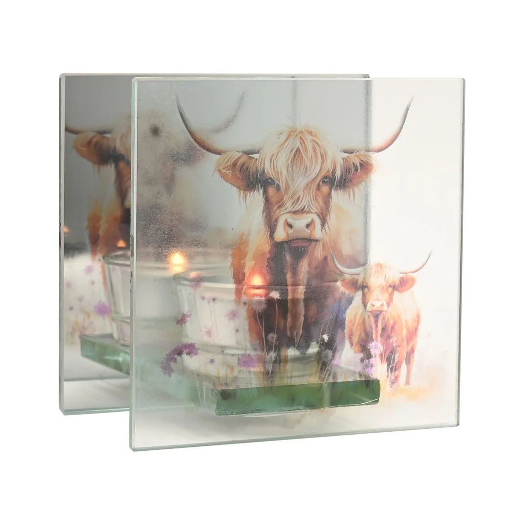 Country Living Highland Cow Glass Tealight Holder