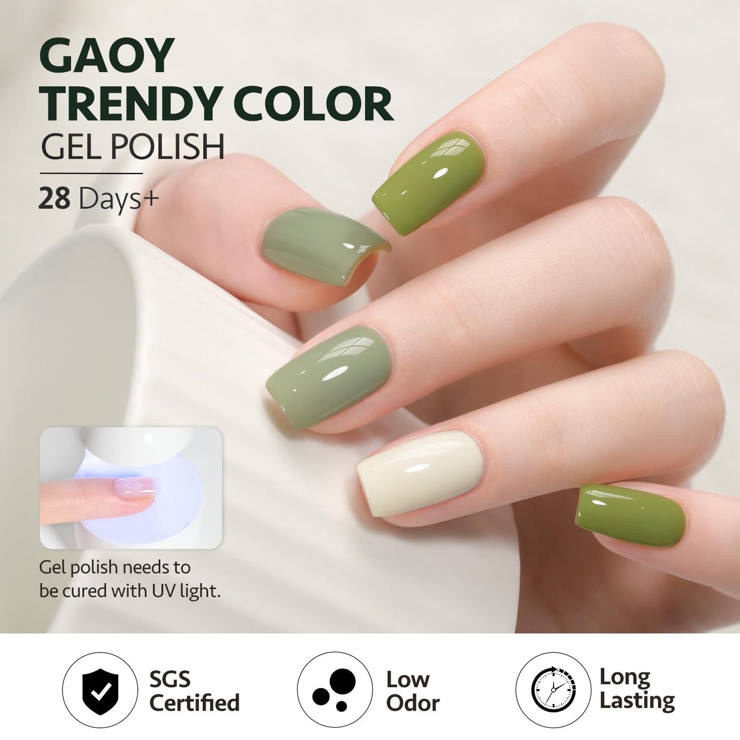 GAOY 23-Piece Gel Polish Kit – Green Glitter Colors, Glossy & Matte Top Coats, Base Coat for At-Home Nail Art