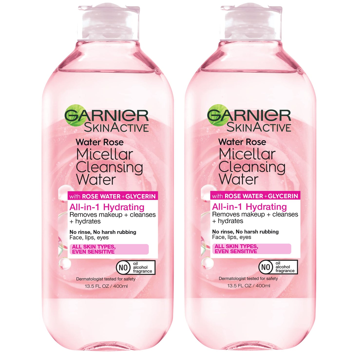 Garnier Micellar Water with Rose Water & Glycerin – Hydrating Cleanser & Makeup Remover (13.5 oz, 2 ct)
