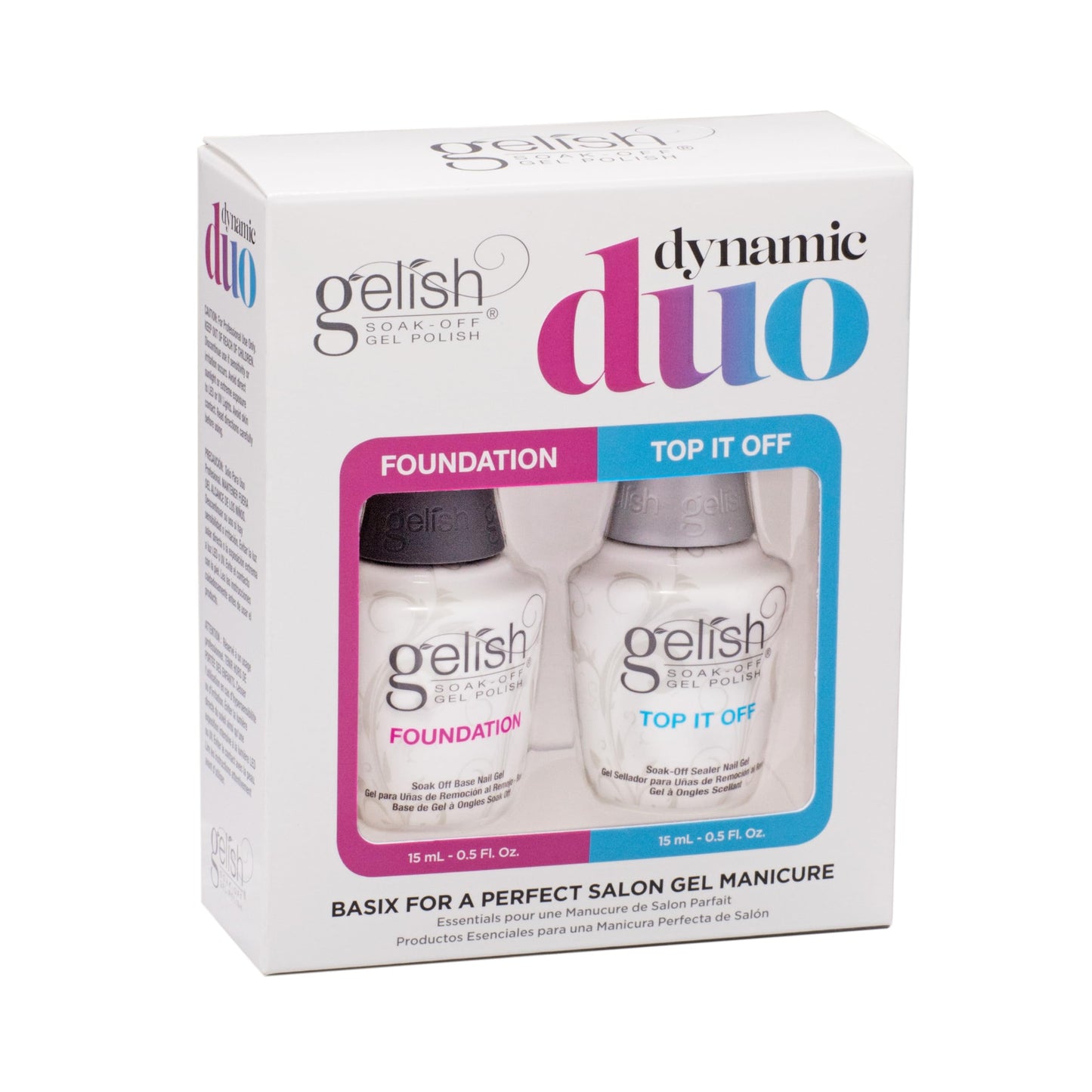 Gelish Dynamic Duo: Foundation Base Gel + Top It Off Sealer Gel Set for Long-Lasting, High-Shine Gel Manicures
