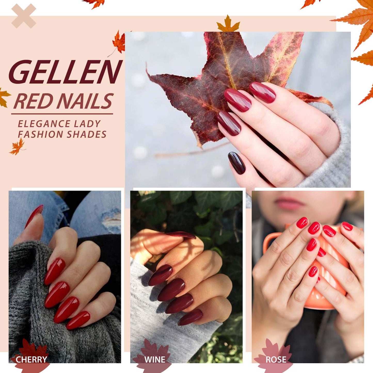 GELLEN Gel Nail Polish Kit with 72W LED Lamp – 12 Fall/Winter Shades, Base & Top Coats, Nail Art & Tools