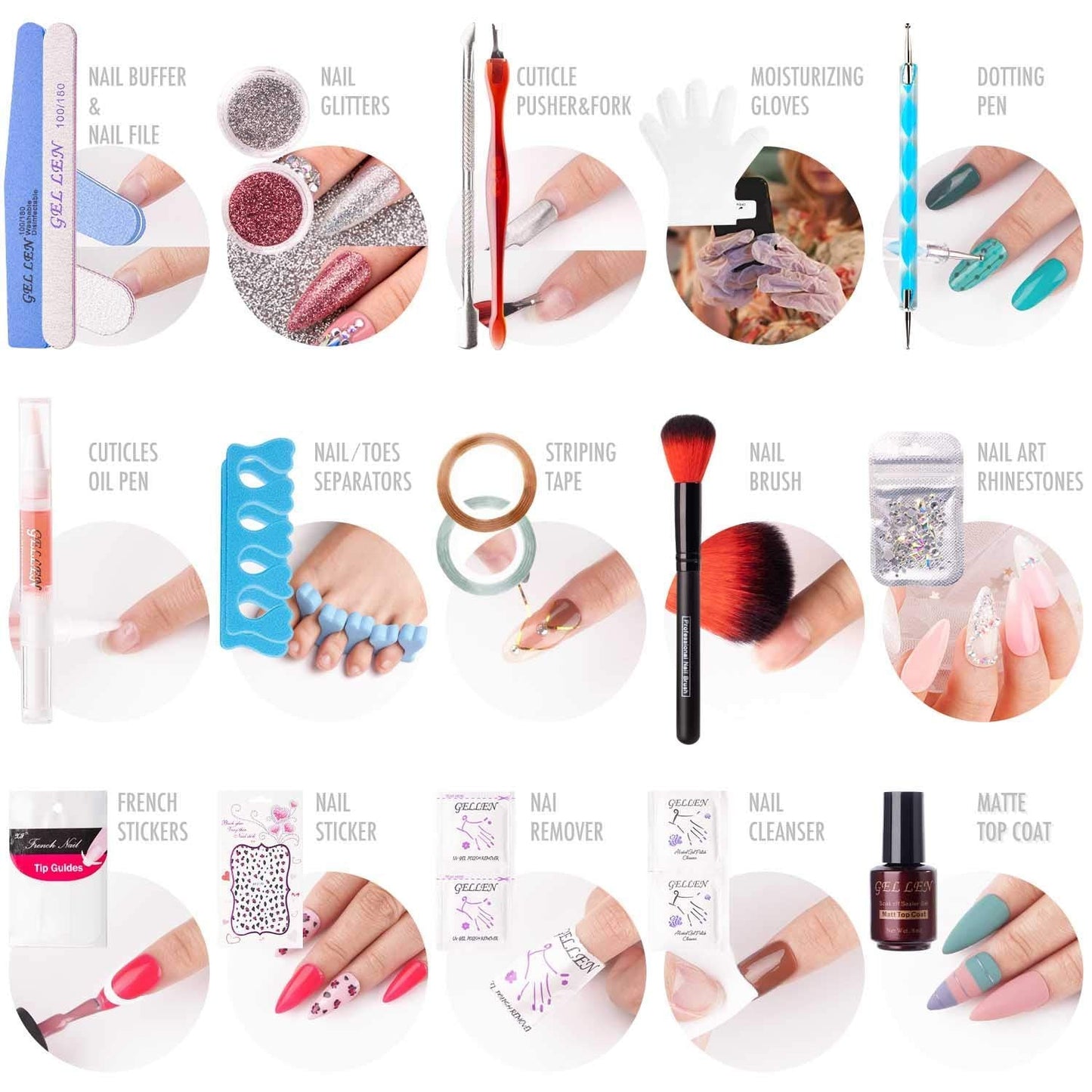 GELLEN Gel Nail Polish Kit with 72W UV LED Lamp – 12 Colors, No-Wipe Base/Top Coat, All-In-One Manicure