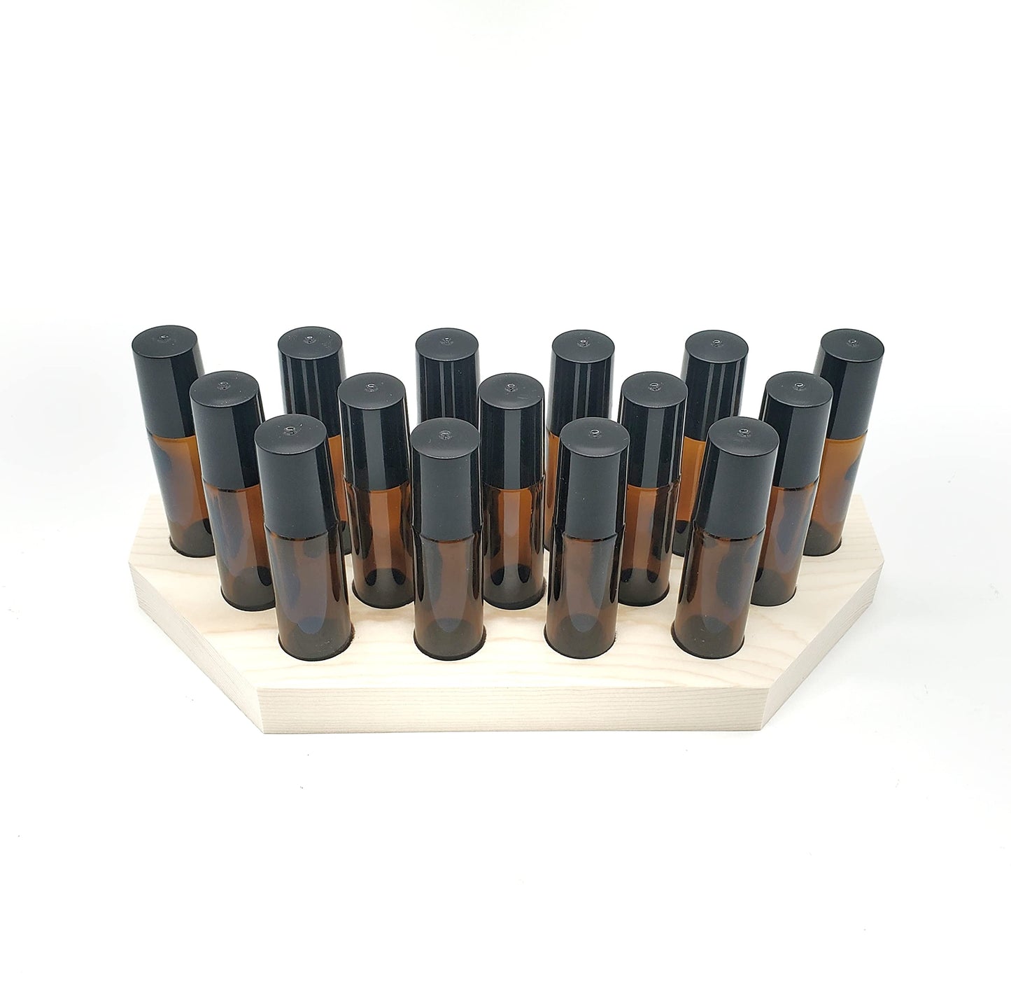 Generic Roller Ball Bottle Display Rack – 15 Hole Natural Pine, Handmade