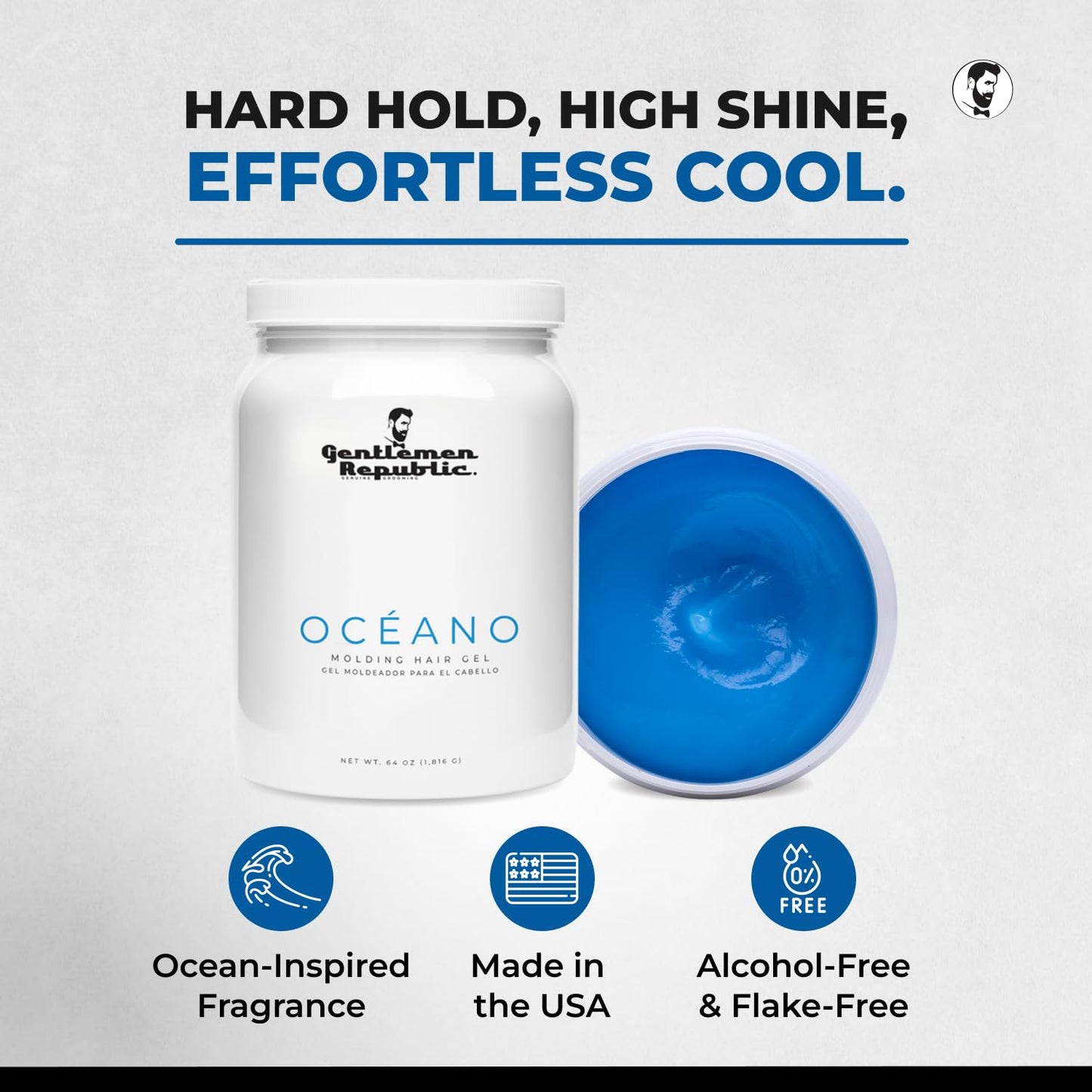 Gentlemen Republic Oceano Hair Gel 32oz Pump – Strong Hold, High Shine, Alcohol-Free, Made in USA
