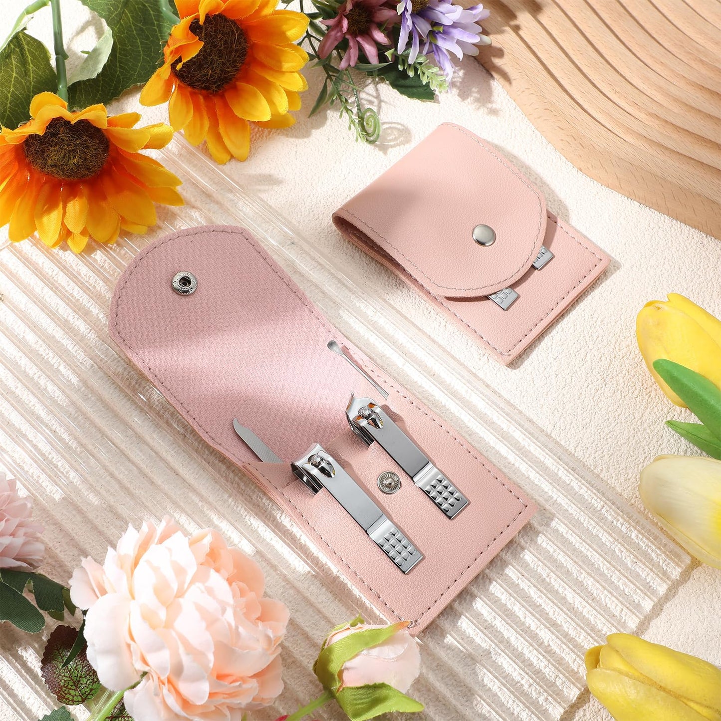 Geosar 50-Set Travel Manicure Kit Stainless Steel Case Pink
