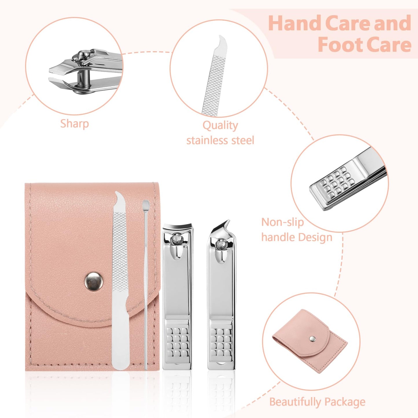 Geosar 50-Set Travel Manicure Kit Stainless Steel Case Pink