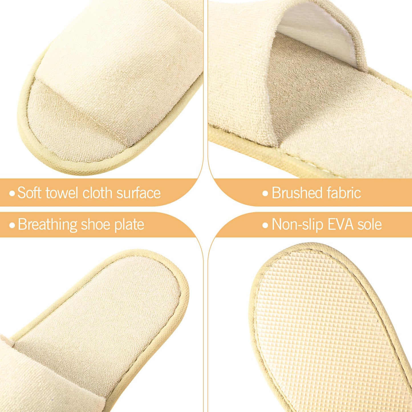 Geyoga 24 Pairs Spa Disposable Slippers – Open Toe, Non-Slip, Unisex (Light Gray & Khaki)