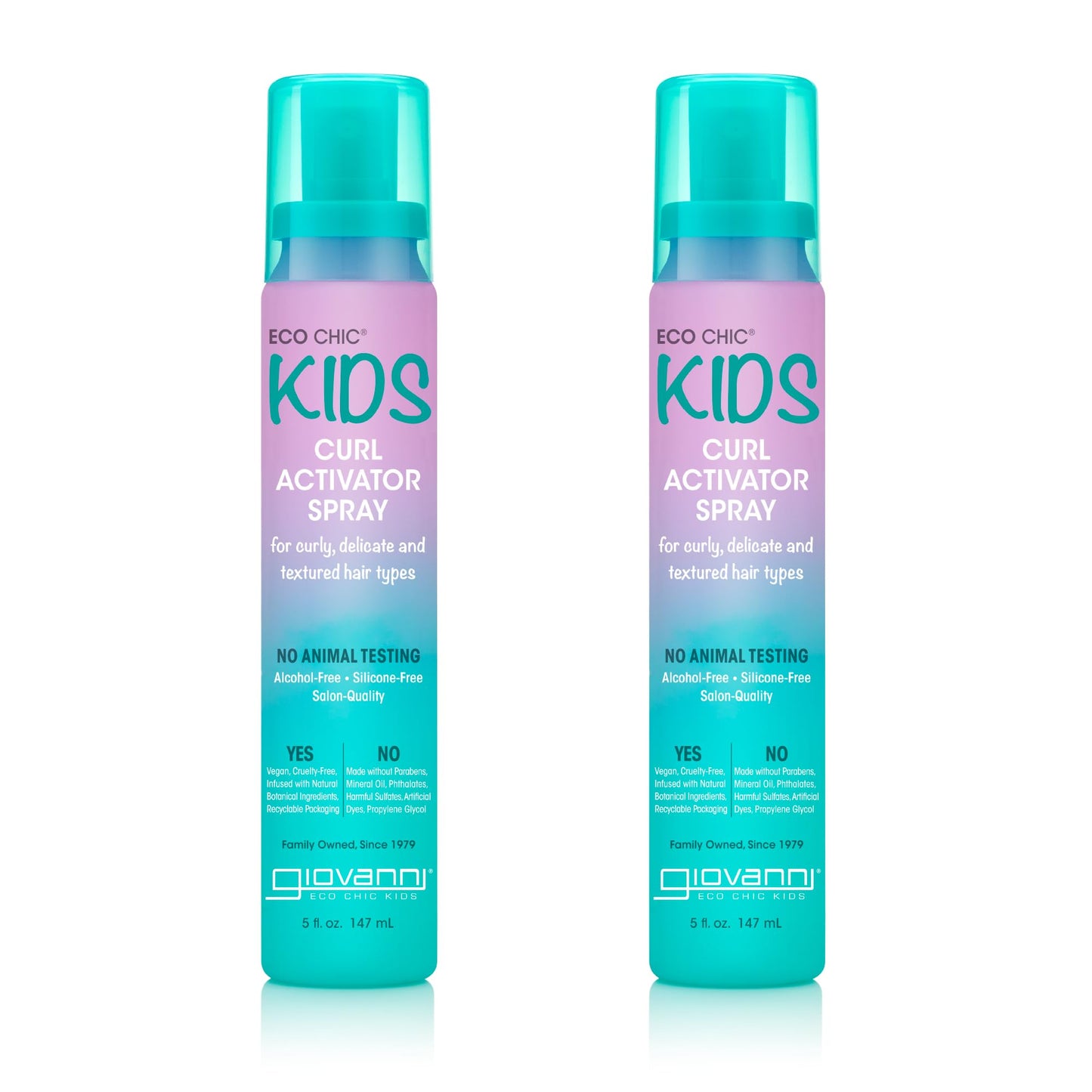 GIOVANNI Eco Chic Kids Curl Activator Spray - Curl Refresher for Kids, 5 Fl Oz (Pack of 2)