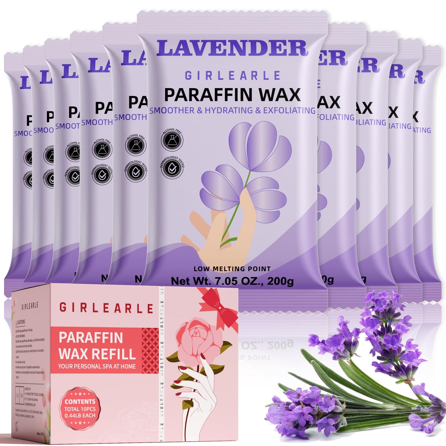 GIRLEARLE Paraffin Wax Refills – 10 Packs for Paraffin Bath Machines (Hands, Feet & Elbows) Lavender