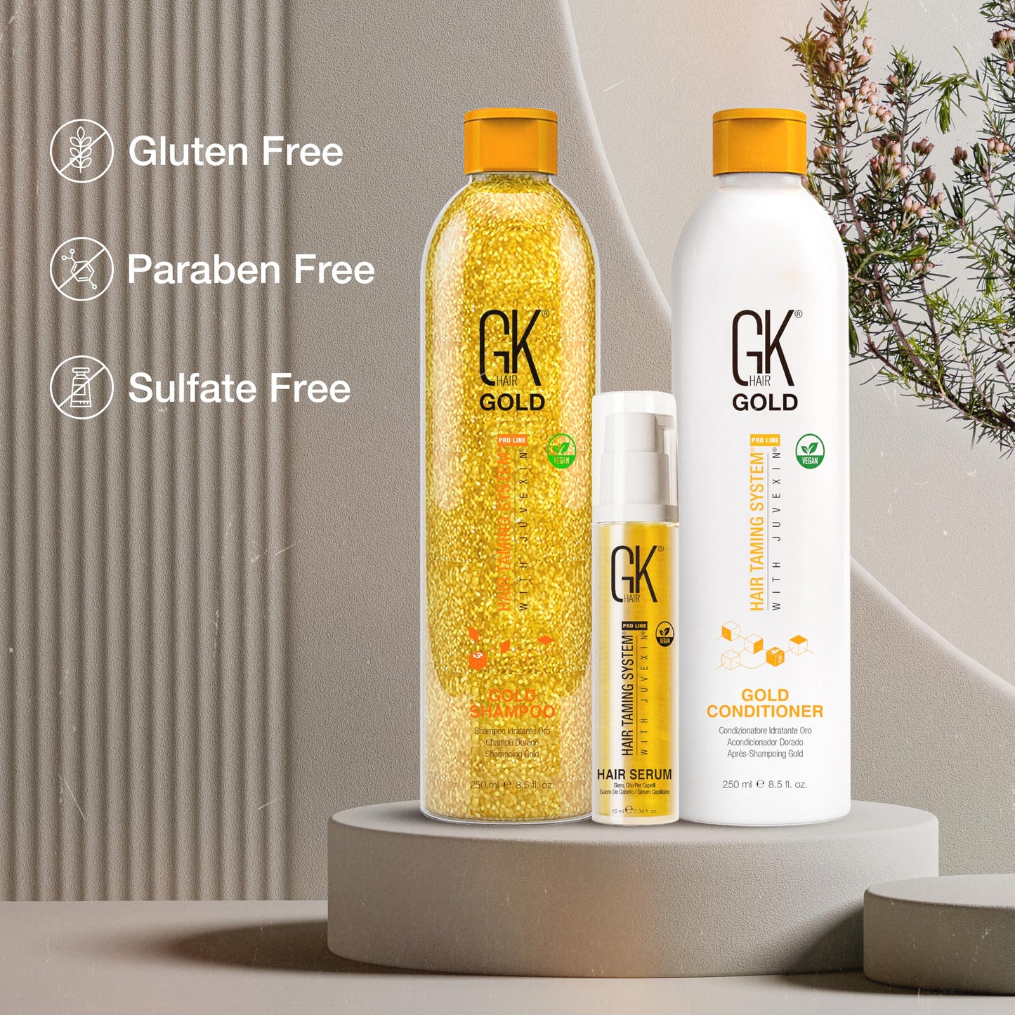 GK Hair Gold Shampoo & Conditioner Duo with Free Argan Oil Serum