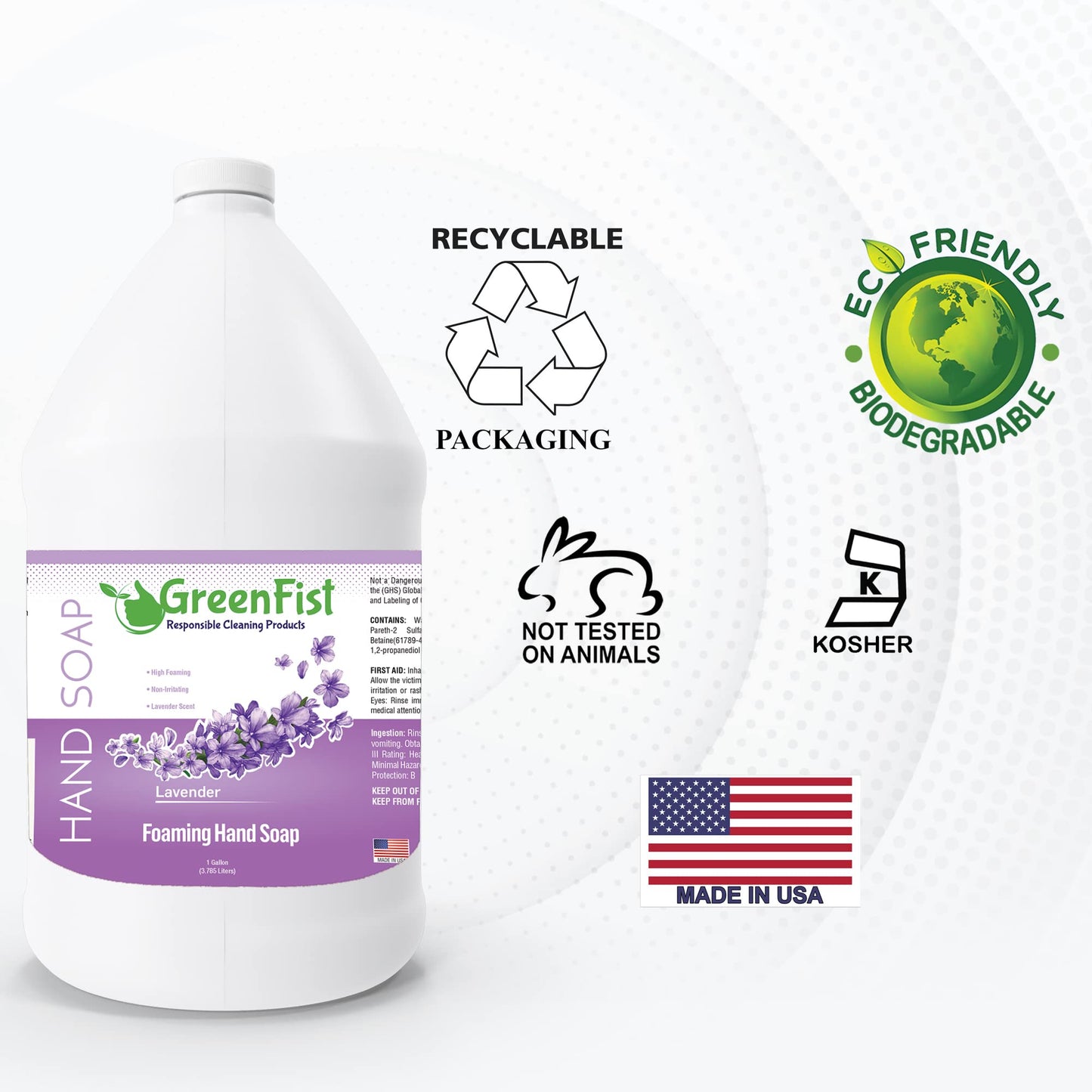 GreenFist Lavender Foaming Hand Soap Refills – 128 oz Jug, Made in USA