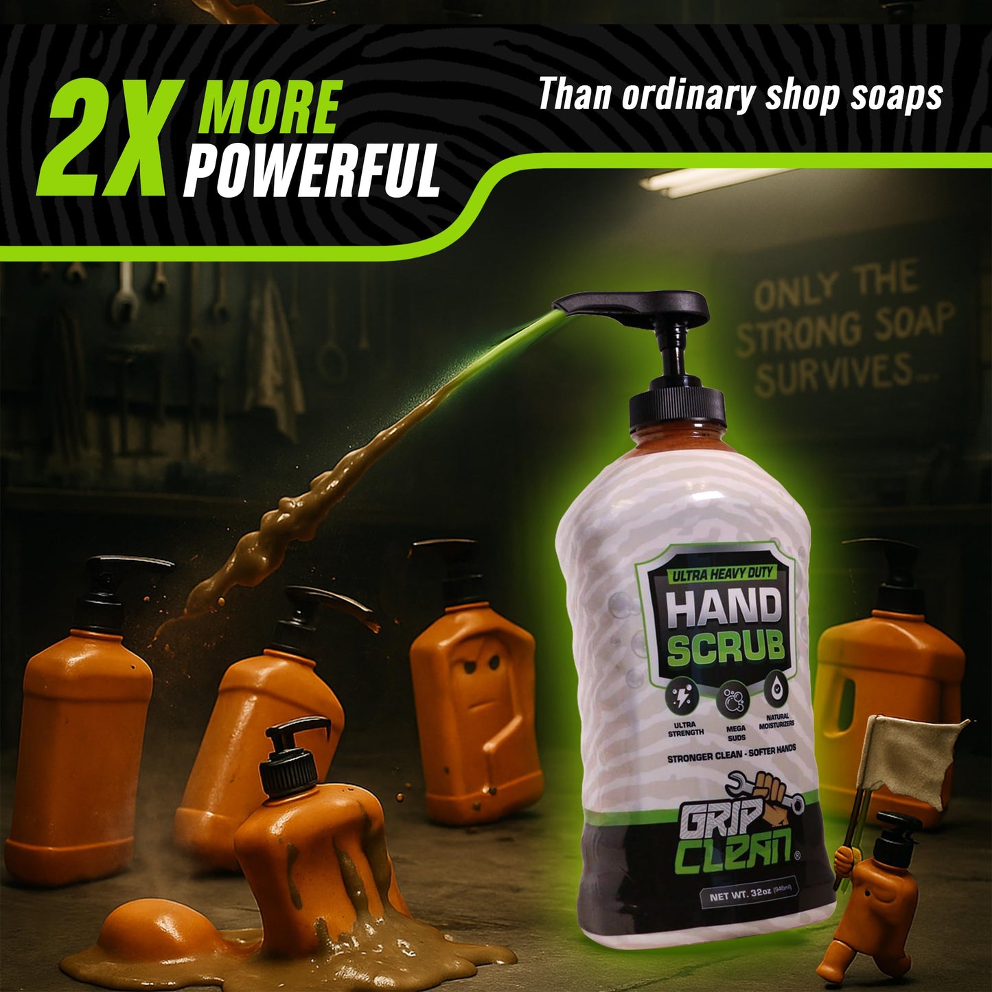 Grip Clean Heavy-Duty Hand Cleaner with Nail Brush – 32 oz Pump Top, Lime Scent, Pumice & Clay