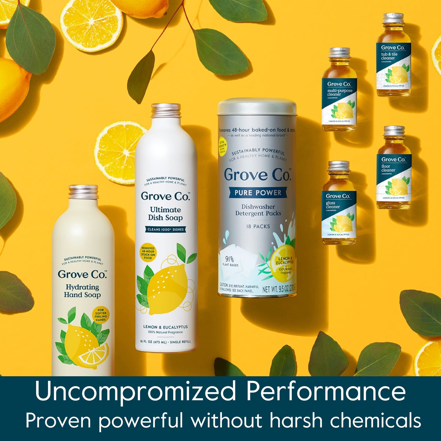 Grove Co. Hydrating Gel Hand Soap Refills (3 x 13 fl oz) – Lemon & Eucalyptus, Plastic-Free Refill Set