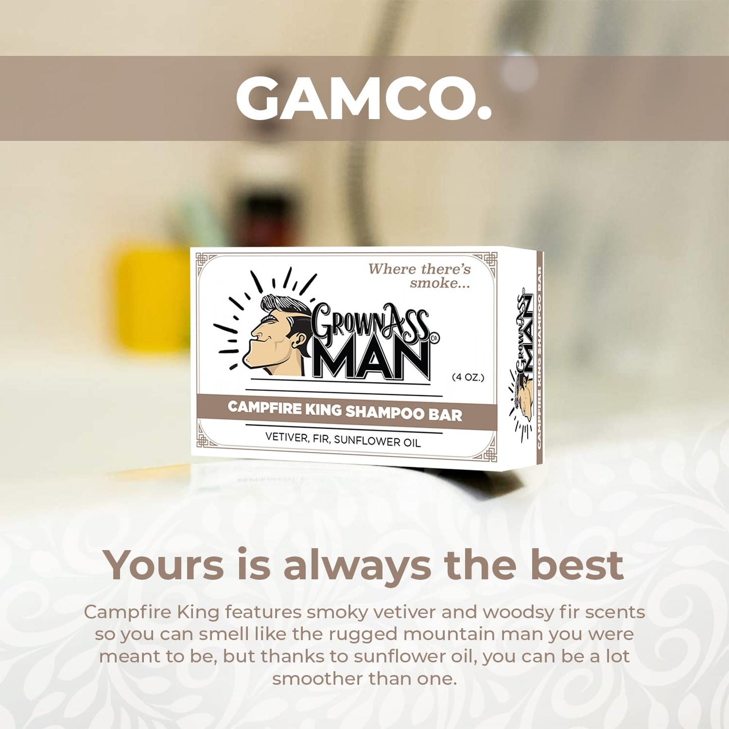 Grown Ass Man Co. Campfire King Solid Shampoo Bar – 3-in-1 Hair, Beard & Body Wash, Plastic Free, 4oz (6-Pack)