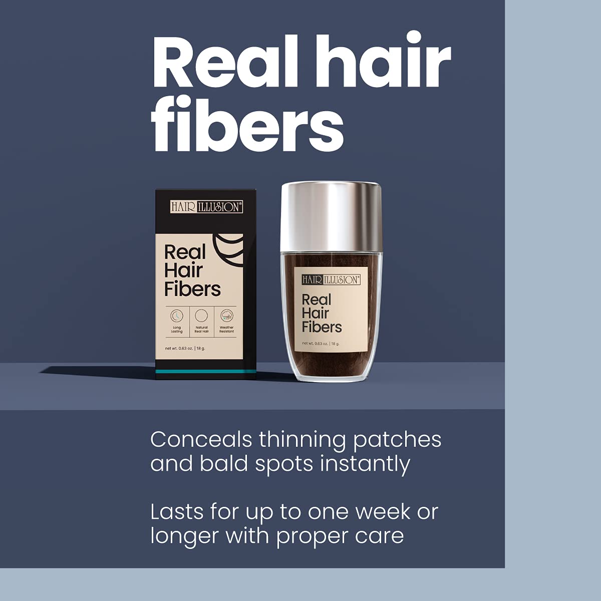 Hair Illusion Dark Brown Real Hair Fibers – 18g, Natural Thickening for Thinning Hair
