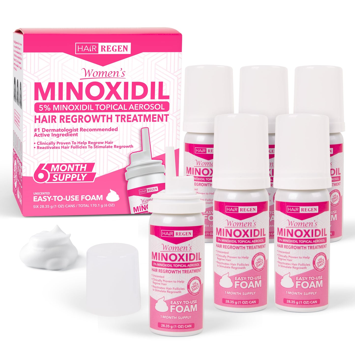 Hair Regen Minoxidil Foam for Women 5% – 6 Month Supply