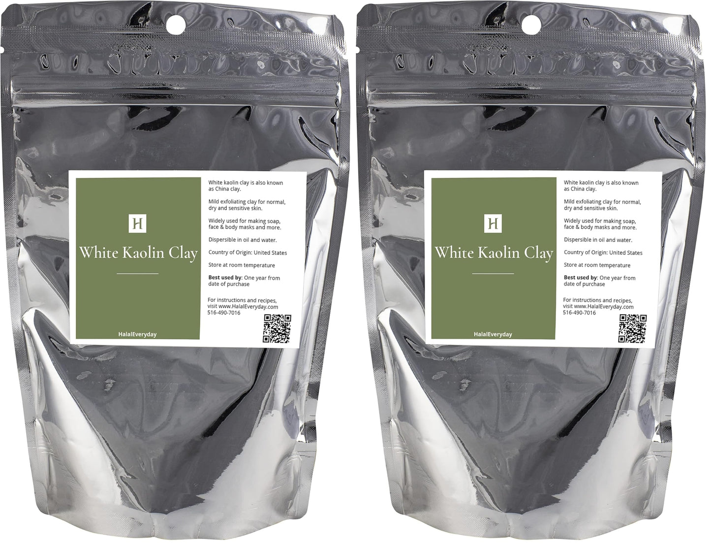 HalalEveryDay White Kaolin Clay Powder – 2lb Cosmetic Grade, 100% Natural DIY Skincare (Pack of 2)