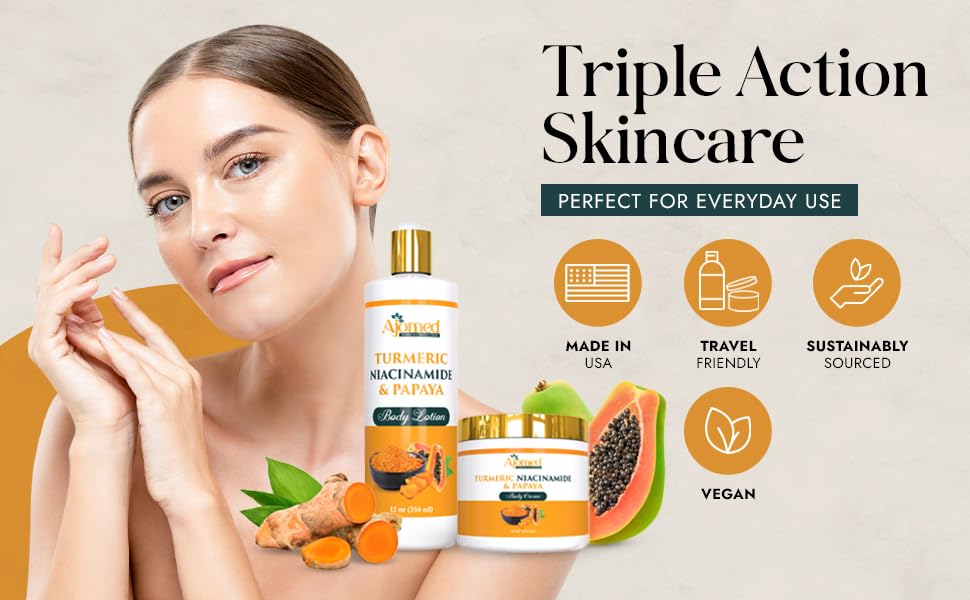Turmeric Body Lotion with Niacinamide & Papaya – Handmade Moisturizer for All Skin Types | Even Tone, Dark Spots, Acne Scars