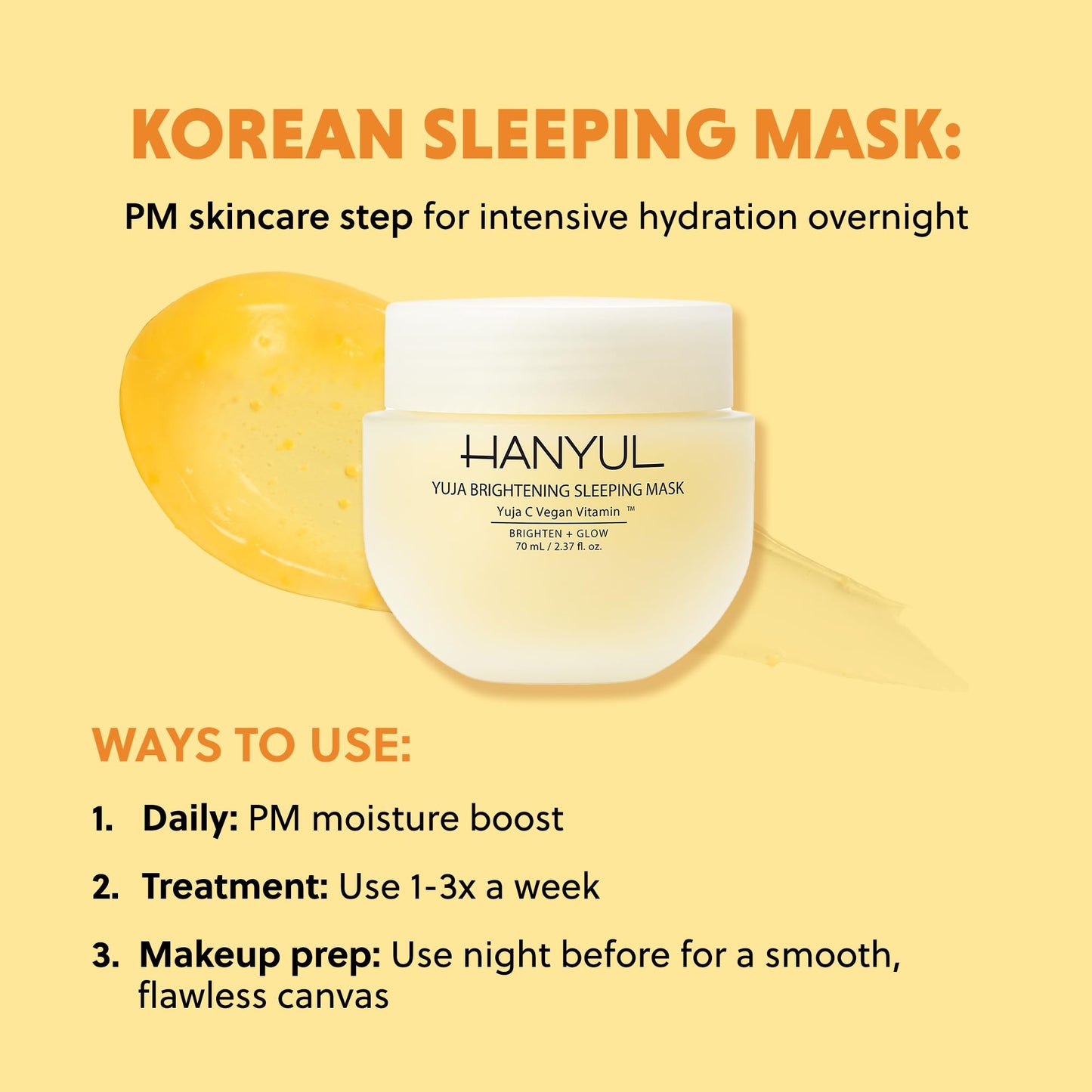 Hanyul Yuja Sleeping Mask | Korean Yuzu Night Cream for Glow, Hydration & Radiance