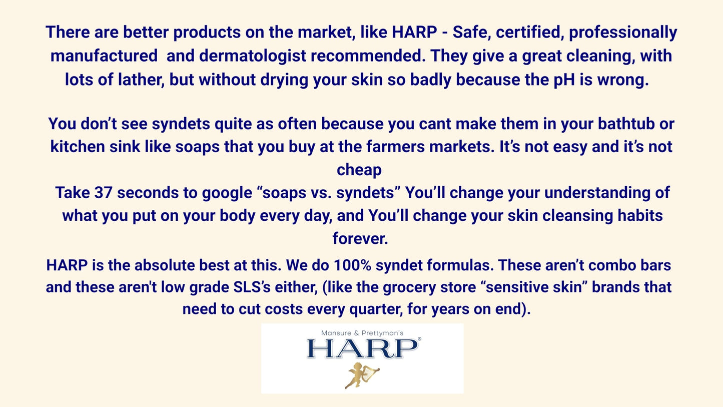 HARP Fragrance Free Body Wash Bar – pH Balanced Syndet Cleanser, No Lye, Non-Comedogenic (3–5oz)