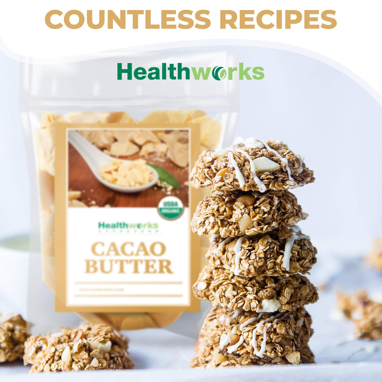 Healthworks Superfoods Organic Cacao Butter - 16 oz | USDA Organic, Unrefined & Non-GMO