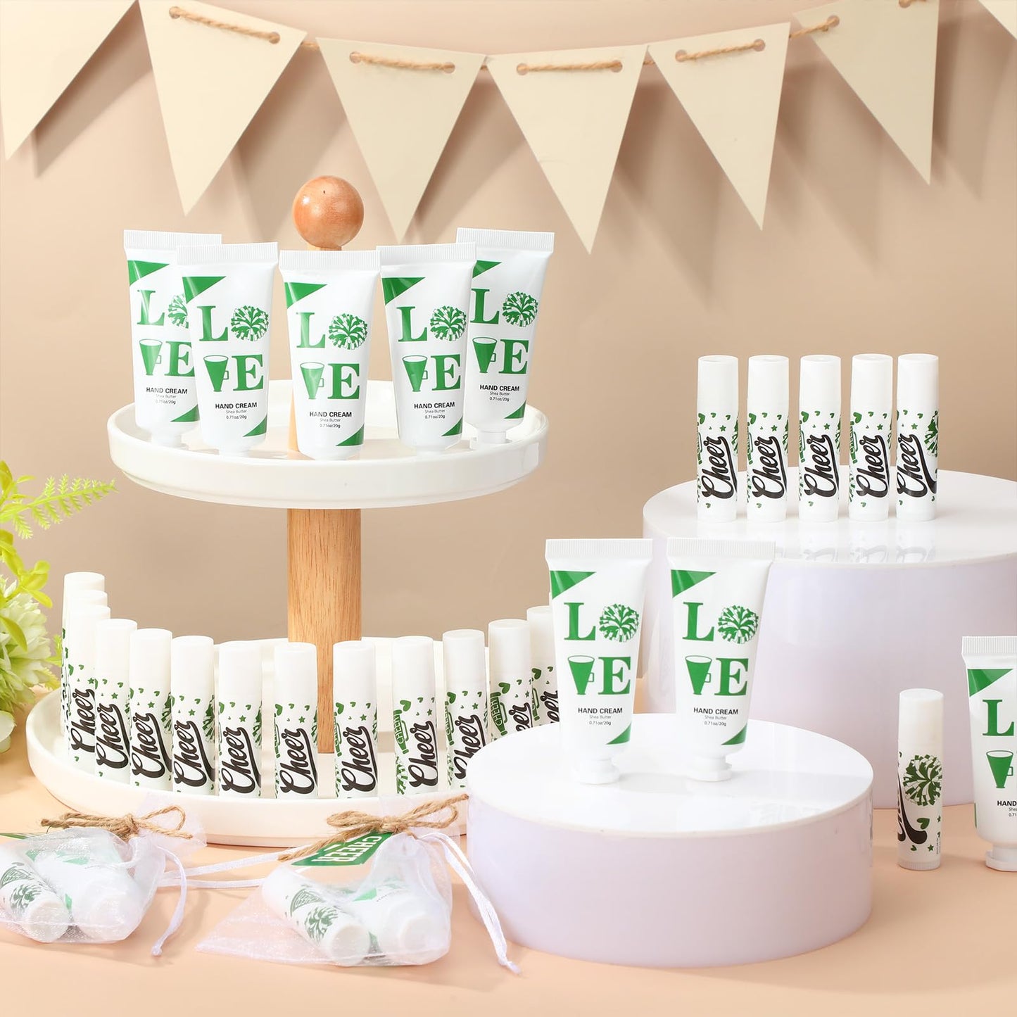 Heigble 144 Pcs Cheerleading Lip Balm & Hand Cream Gift Set - Green