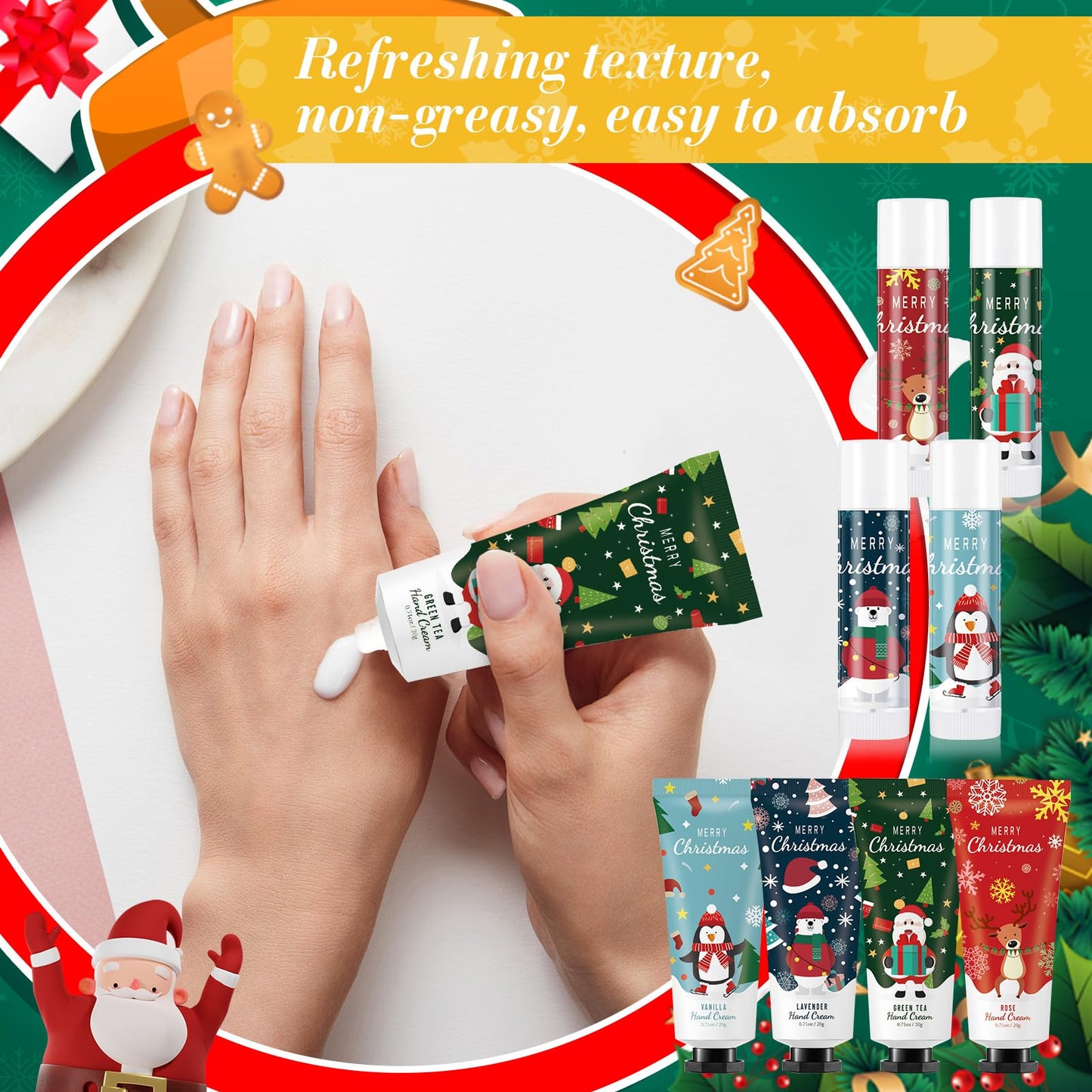 Heigble 24-Set Christmas Hand Cream Gift Set | Moisturizing Lotion, Lip Balm, Gauze Bags & Thank You Cards