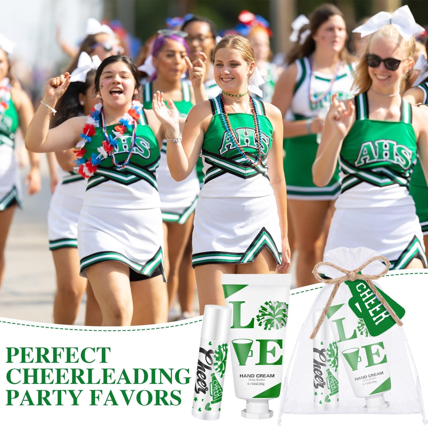 Heigble 144 Pcs Cheerleading Lip Balm & Hand Cream Gift Set - Green