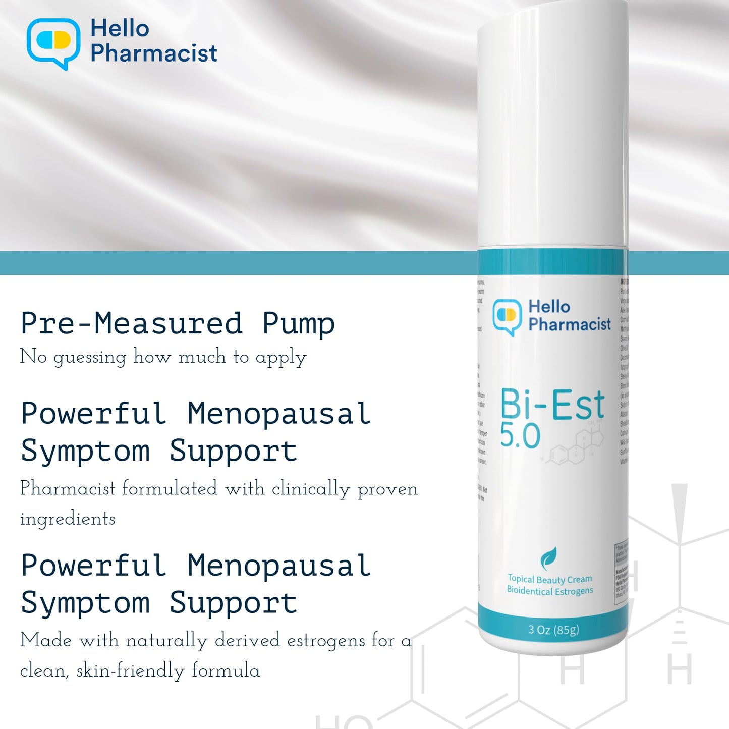 HelloPharmacist BiEST 5 BioIdentical Beauty Cream – Smoother Formula with Hyaluronic Acid – 3 oz – Made in USA