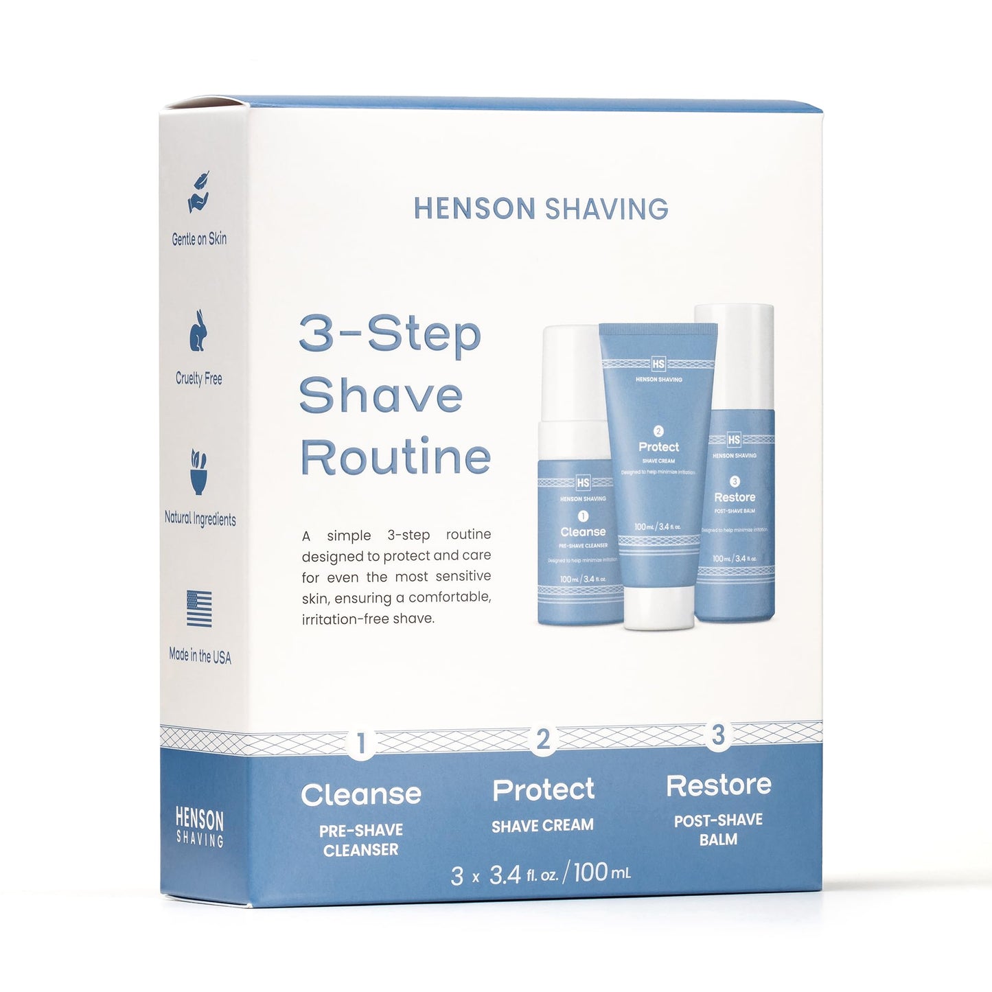 Henson Shaving Skin Care Combo: 3-Step Shaving Kit for Men (3.4 oz Each)