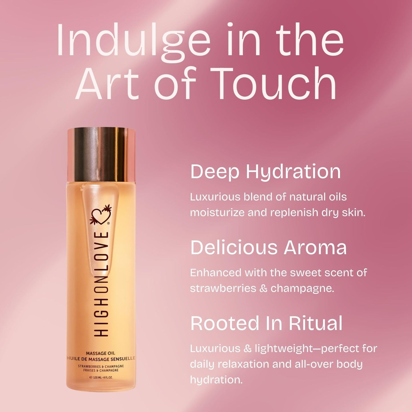HIGHONLOVE Natural Body Oil – Hemp Seed, Grape Seed & Vitamin E | Strawberries & Champagne (120 ml)