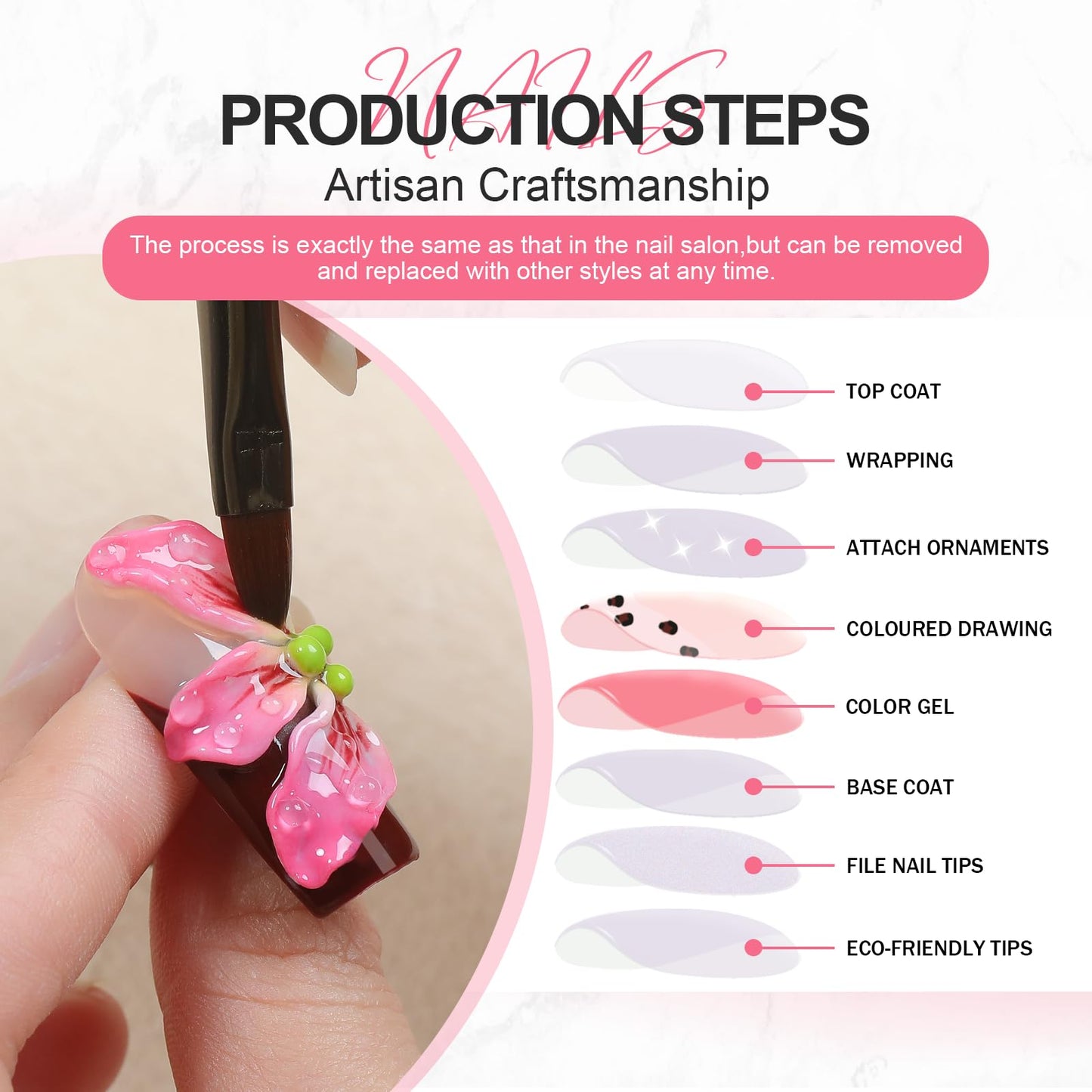 Homsera Handmade Press On Nails – Glossy Long Coffin, Reusable & Easy Application
