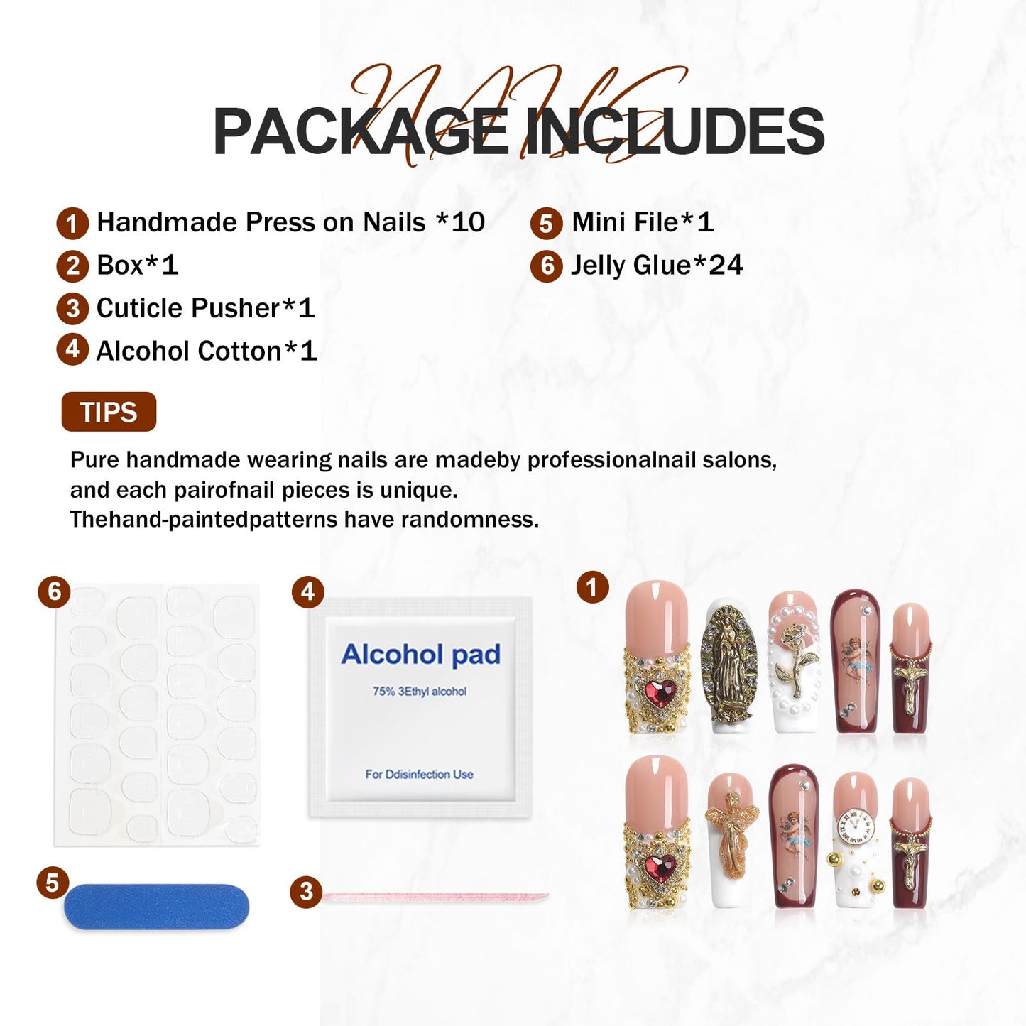 Homsera Handmade Press On Nails – Glossy Long Coffin, Reusable & Easy Application