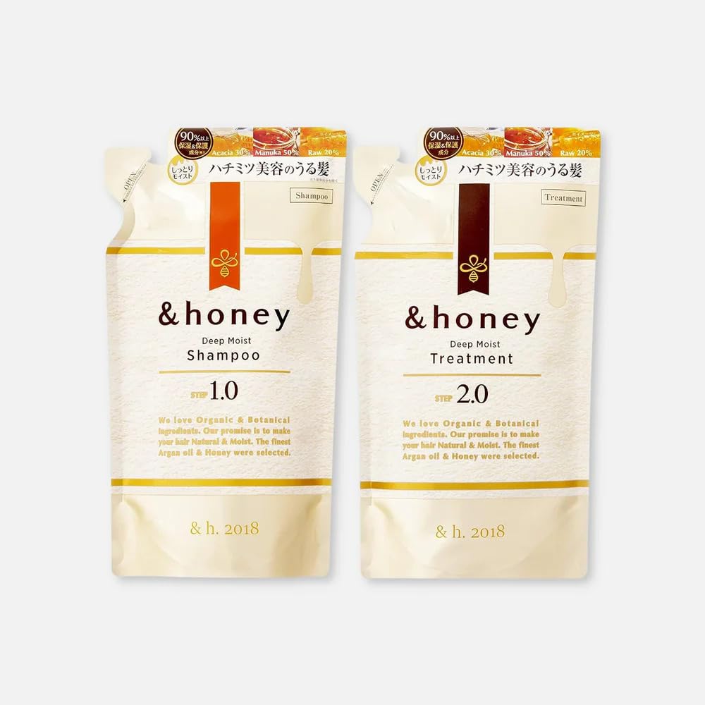 &-honey Deep Moist Shampoo & Treatment Refill Set | 2x350ml Eco-Friendly Pouches for All Hair Types