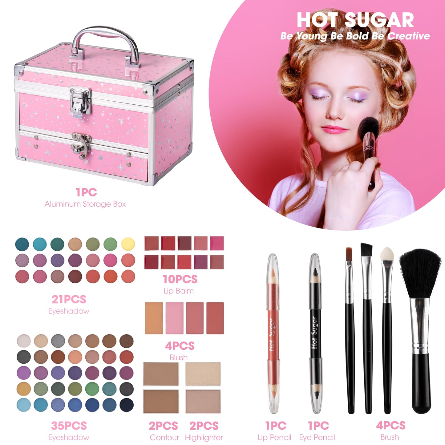 Hot Sugar Teen Makeup Kit with Train Case (Pink) – Portable Beginner Set