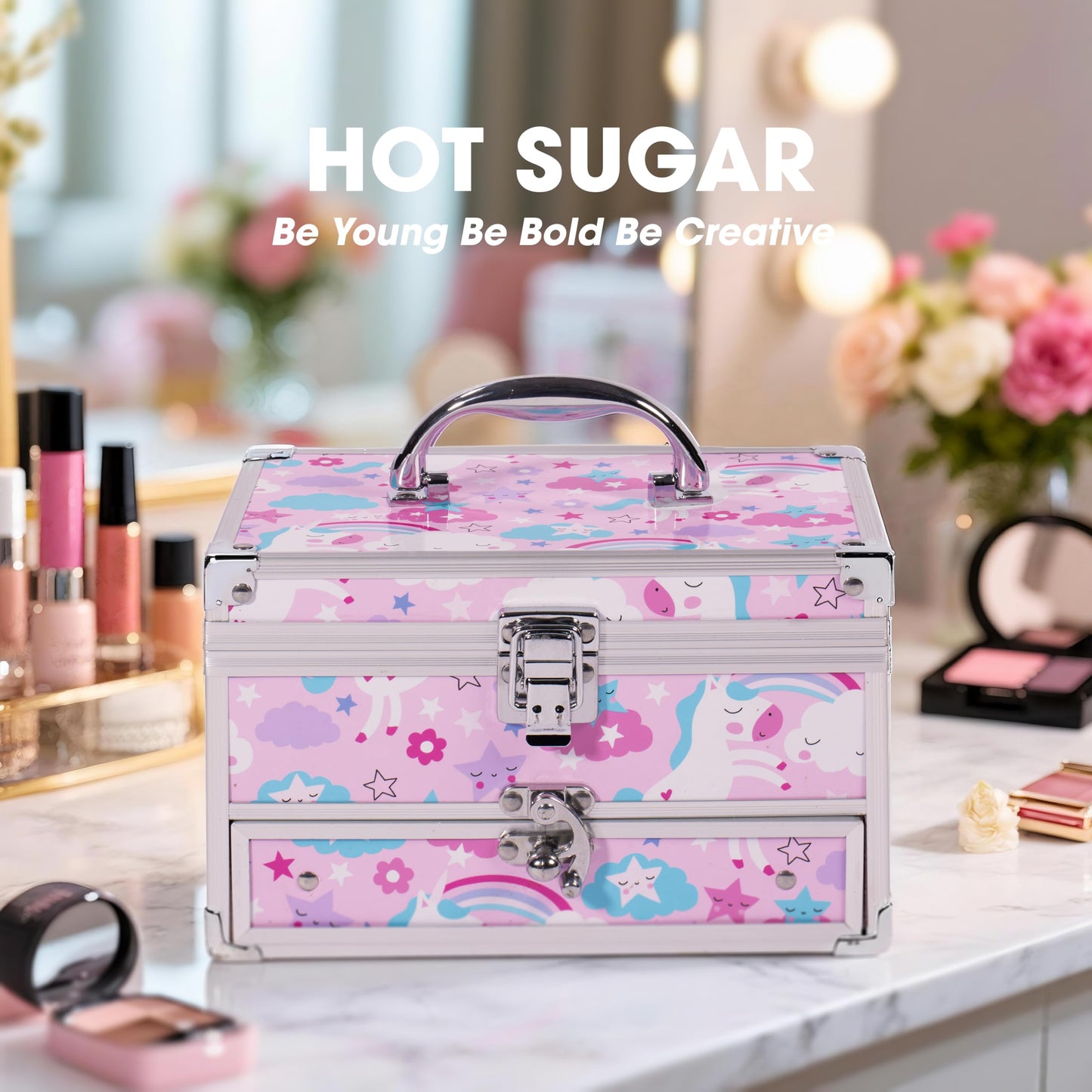 Hot Sugar Makeup Kit for Teens with Unicorn Train Case – Portable Gift Set
