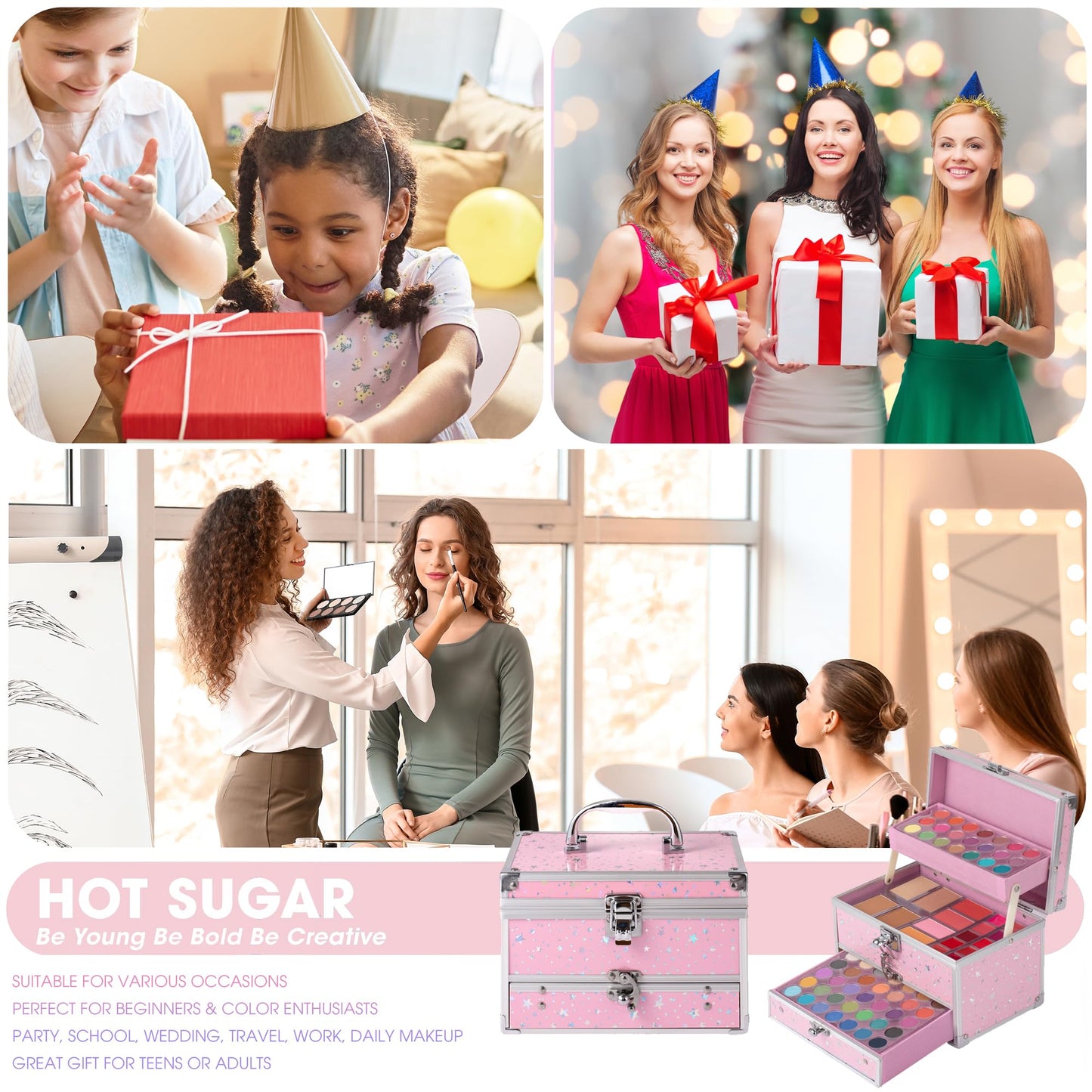 Hot Sugar Teen Makeup Kit with Train Case (Pink) – Portable Beginner Set