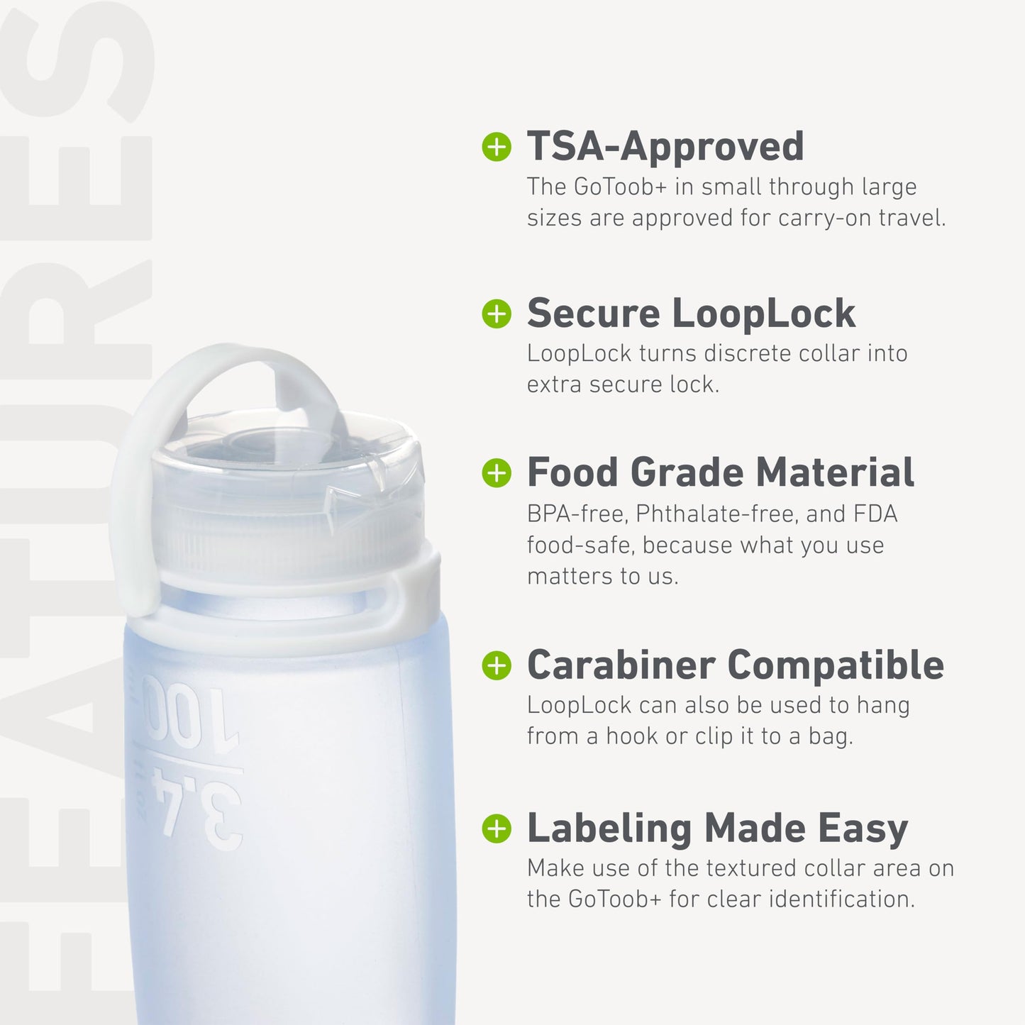 humangear GoToob+ 3-Pack (Small) | Refillable Silicone Travel Bottles with Locking Lid | 1.7 fl oz