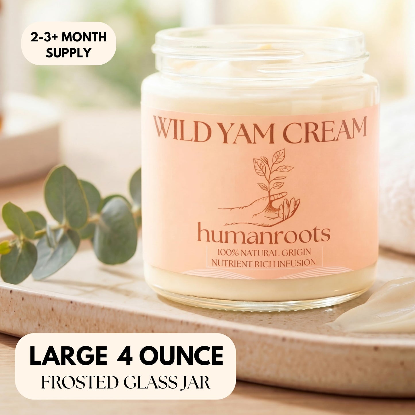 Humanroots Wild Yam Cream for Menopause & PMS — Organic, Unscented 4 oz
