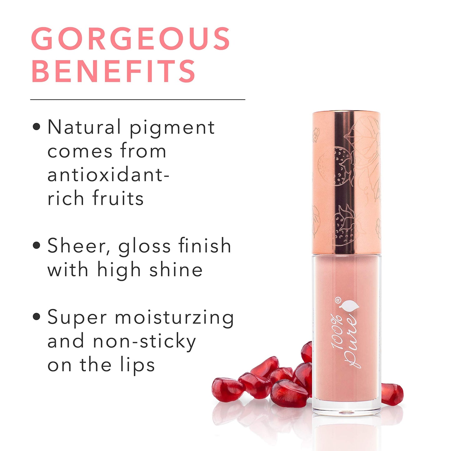 100% PURE Lip Gloss Naked — Fruit Pigmented, Warm Peachy Nude, High Shine